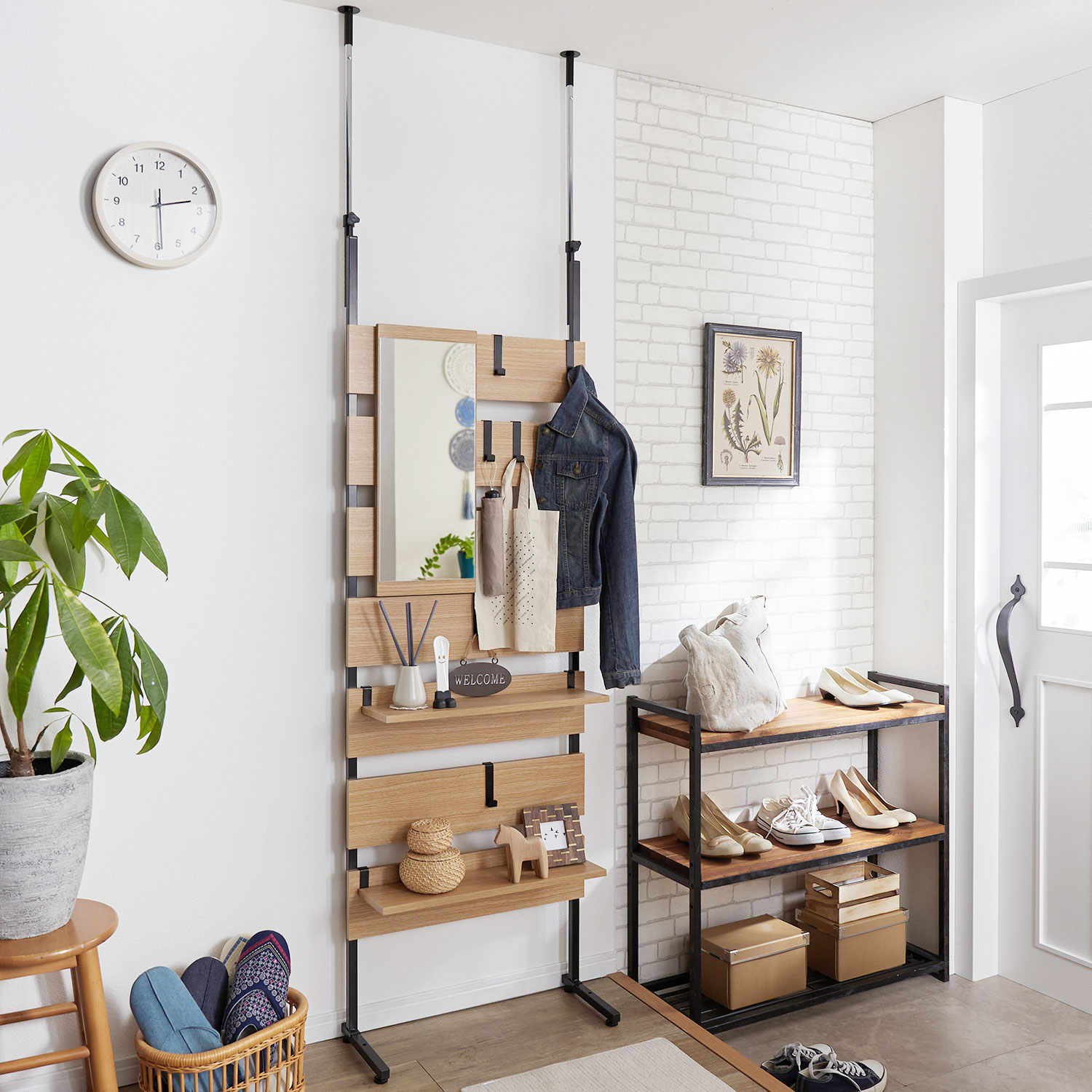 【ベルメゾン】ミラー付きも選べる!木目・スチールの突っ張りラダーラック