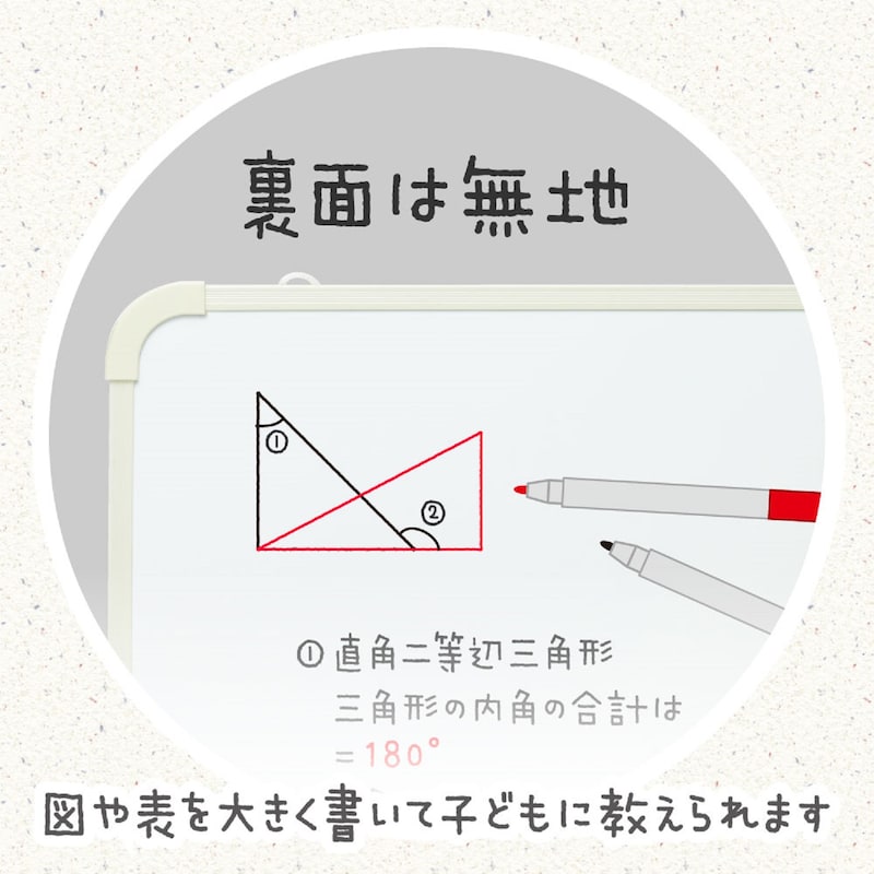 裏面は無地なので、図や表を書いて勉強を教えるなど、自由な使い方ができます。（両タイプ共通仕様）