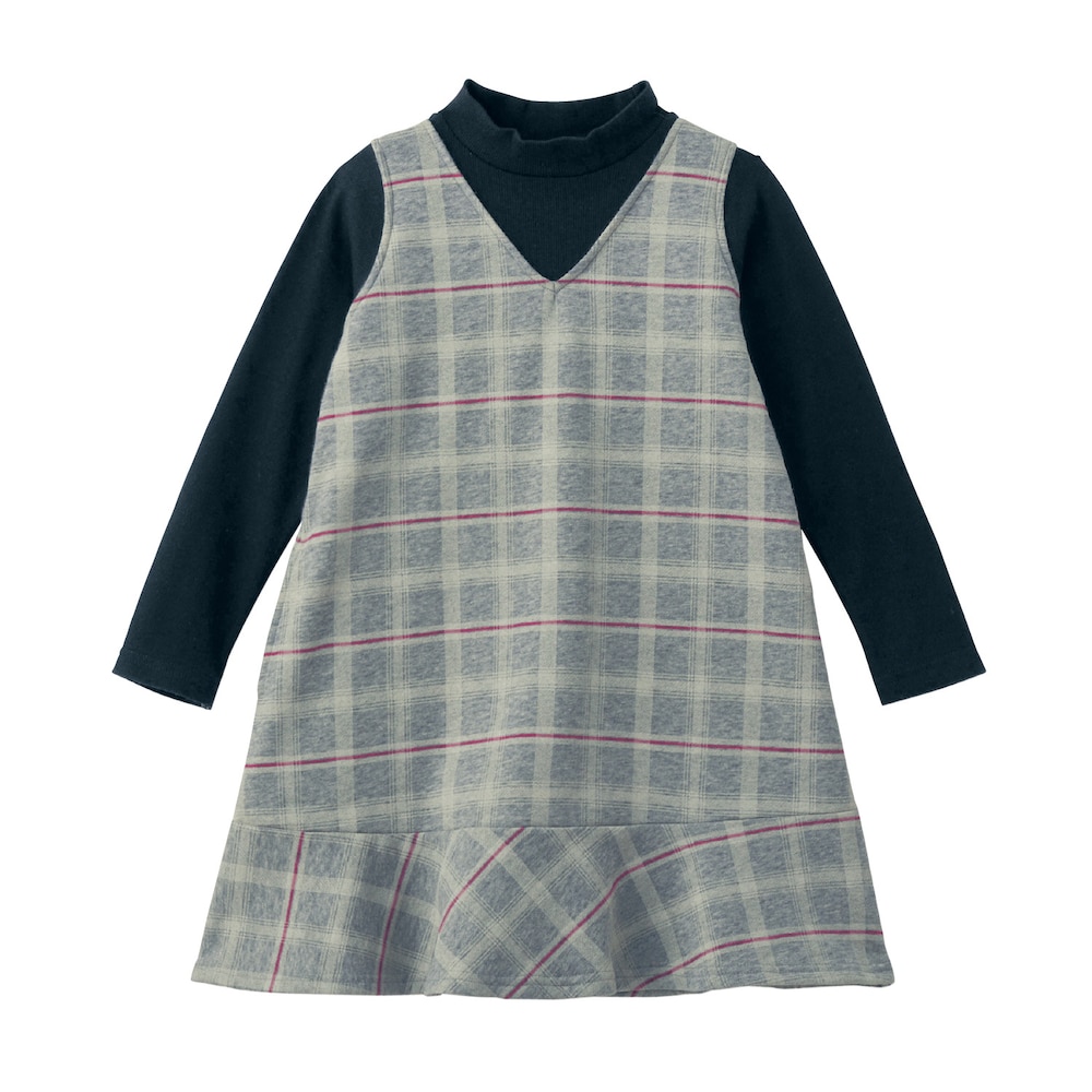 【ベルメゾン】ジャンスカドッキングハイネックワンピース 【子供服 長袖】
