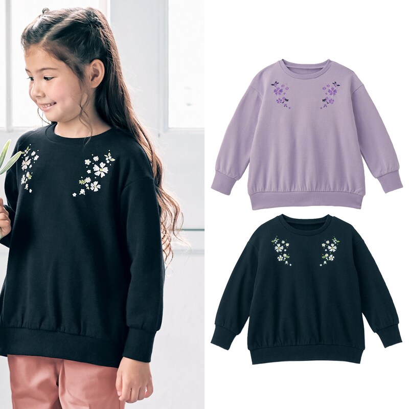 バックフリル花刺繍裏起毛プルオーバー 女の子 子供服 通販のベルメゾンネット