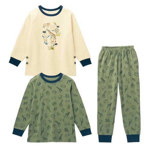 やわらかスムースパジャマ＆あったかニットキルトトップス3点セット 【子供パジャマ 長袖】