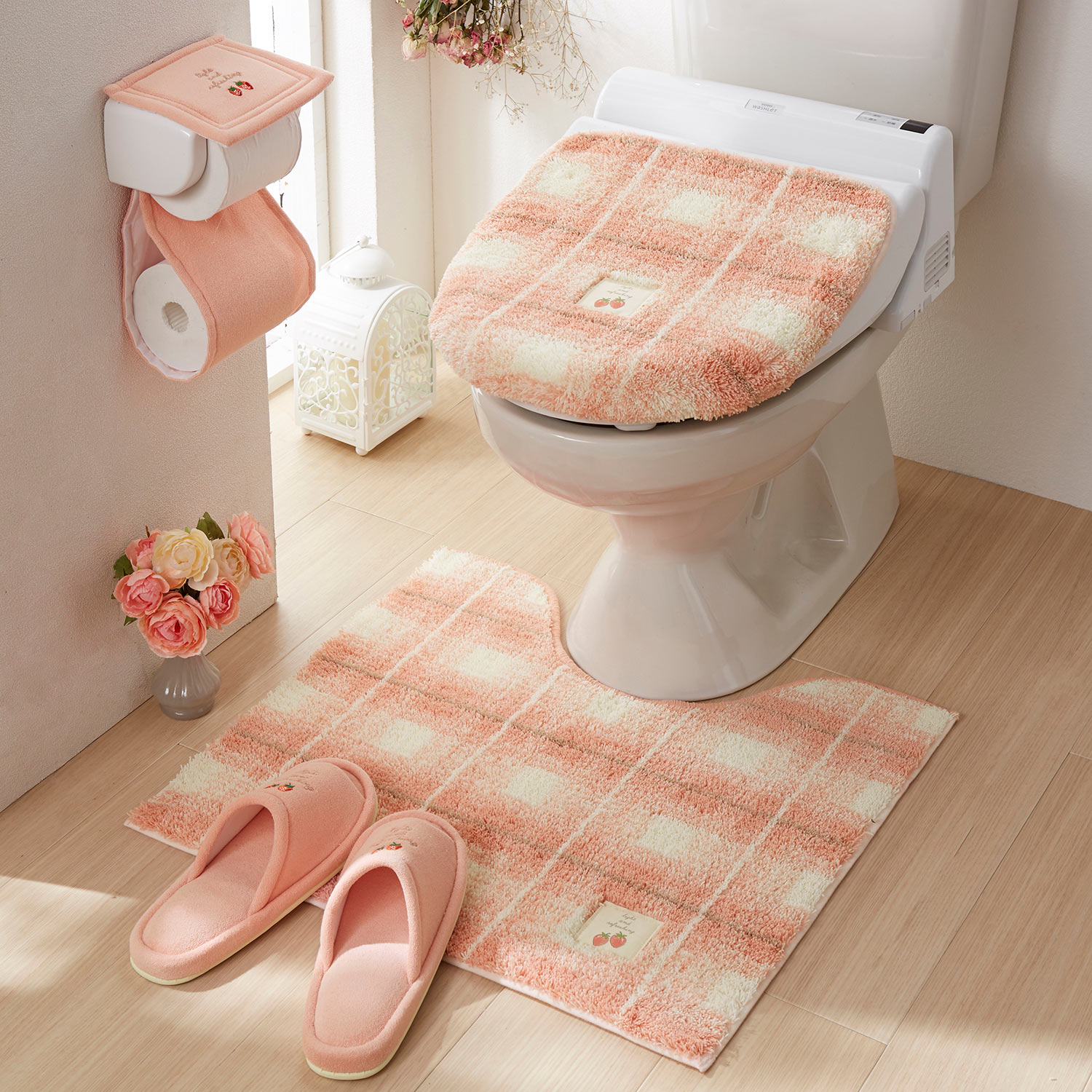 【ベルメゾン】チェック柄のトイレマット・フタカバー(単品)