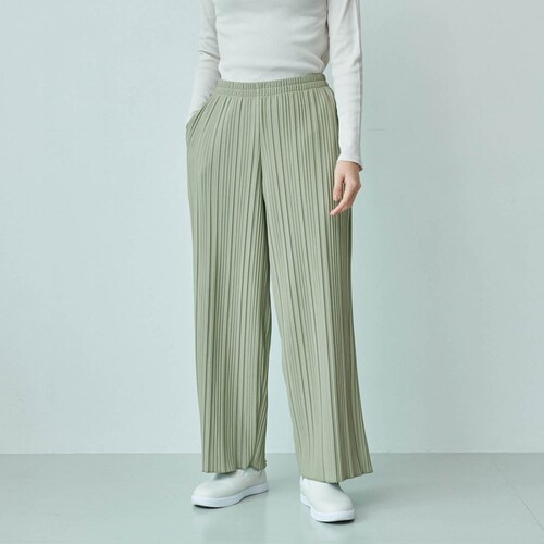カットソー素材の裏起毛プリーツパンツ 【ラクちんキレイ】