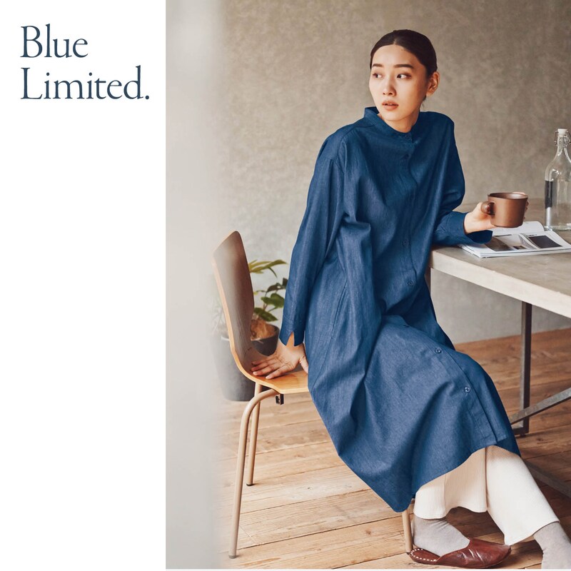 軽い着心地のデニムロング長袖ワンピース ブルーリミテッド Blue Limited 通販のベルメゾンネット