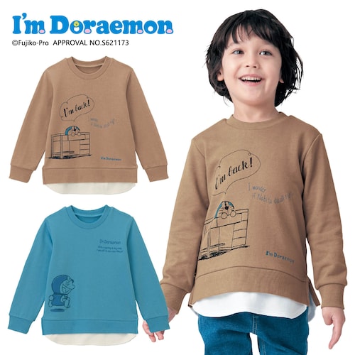 裏起毛裾レイヤード風スウェットシャツ「I’m Doraemon」