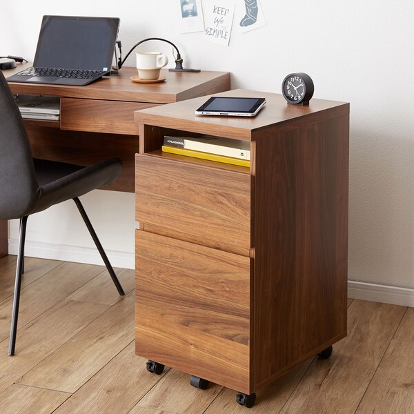 【ベルメゾン】【抗菌加工※】ウォルナット調デスク横ワゴン