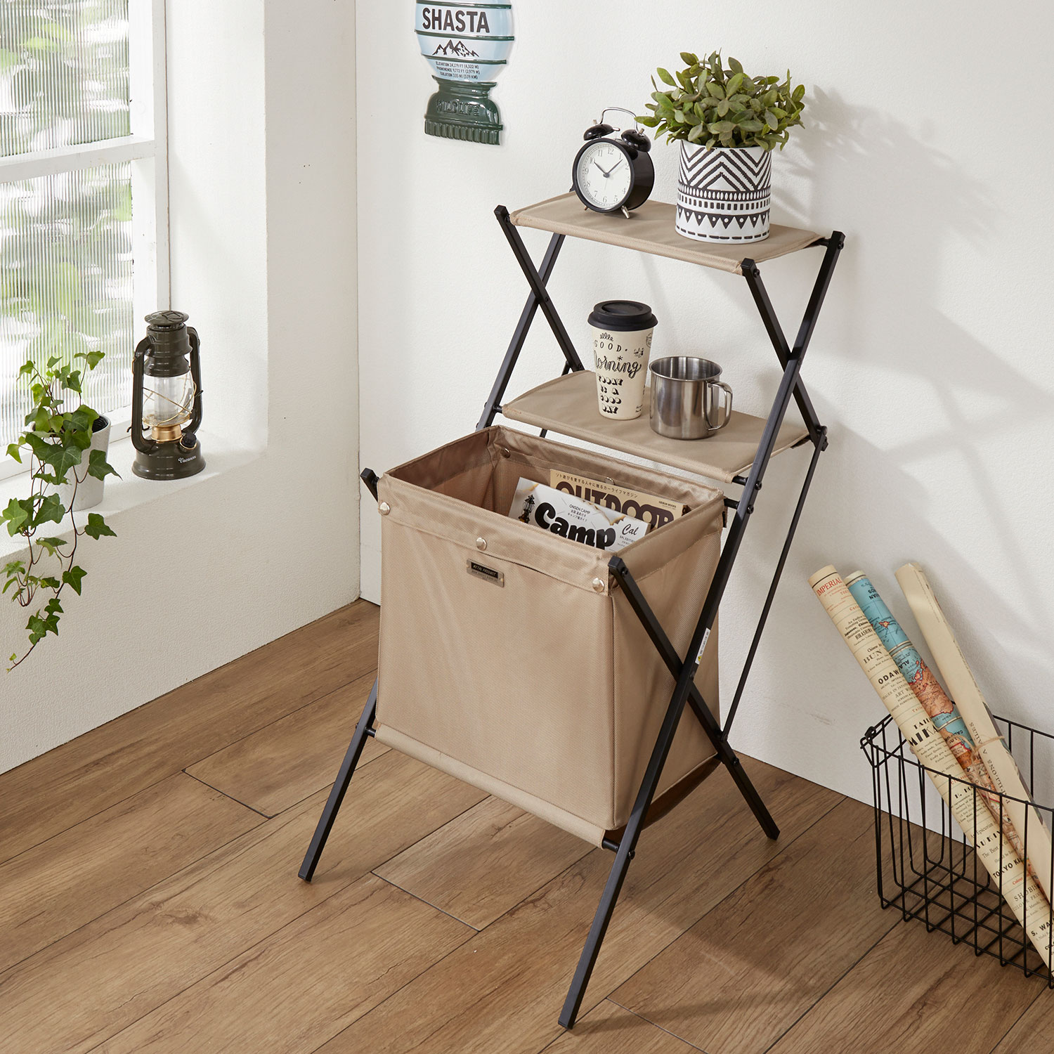 【ベルメゾン】棚付きフォールディングマガジンラック