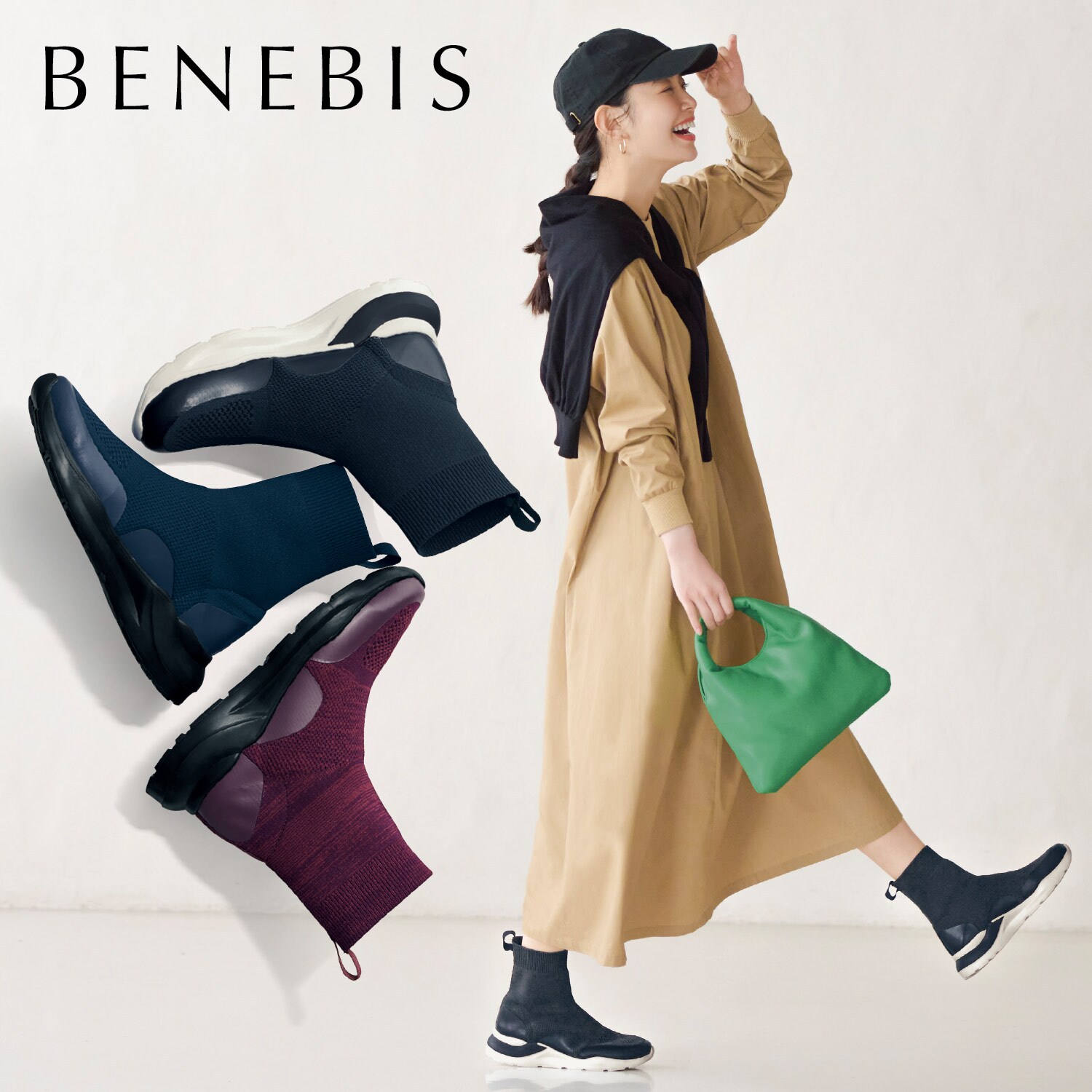 【ベネビス/BENEBIS】軽量ニットスニーカーブーツ