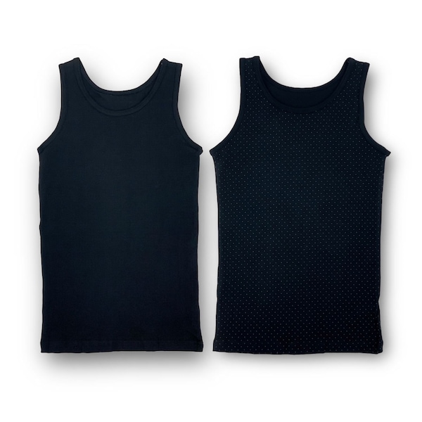 【SOKY】フライス黒タンクトップ2柄セット(綿素材・通年・通学)【子供・ジュニア】