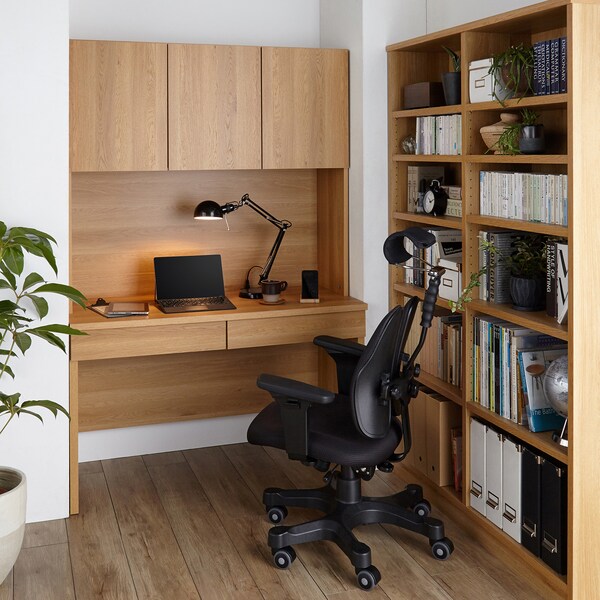 【ベルメゾンのオーダー家具】【幅1cmピッチサイズオーダー】上棚収納付きパソコンデスク [日本製]