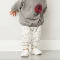 オートミールチェック／モデル身長79cm・80サイズ着用・体重8.8kg