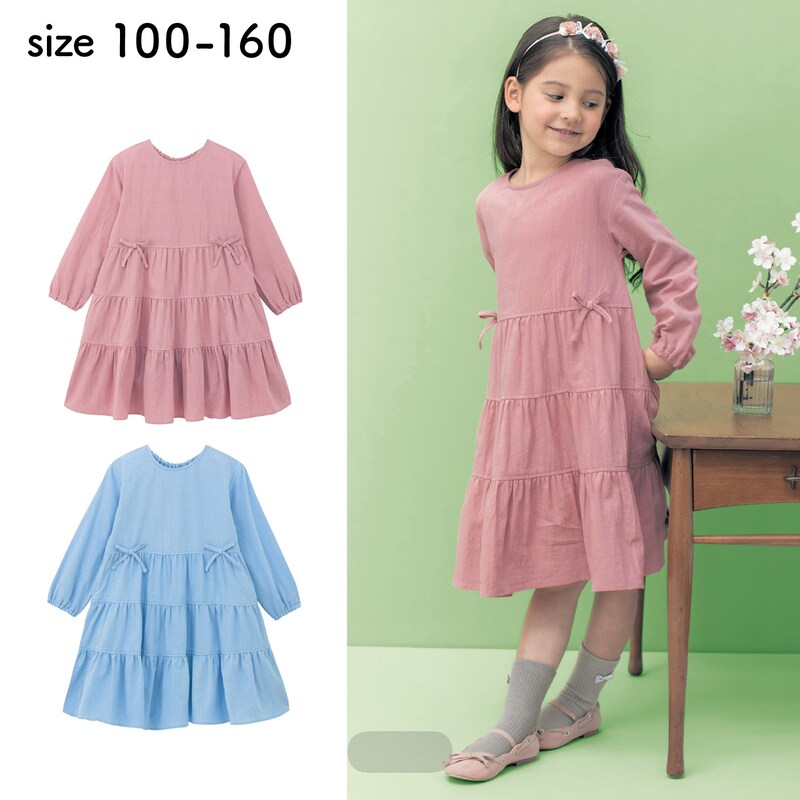 サイドリボン楊柳ティアードワンピース 子供服 女の子 の通販 ベルメゾン 通販のベルメゾンネット
