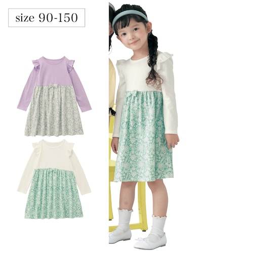 肩フリルレース柄プリントワンピース 【子供服】