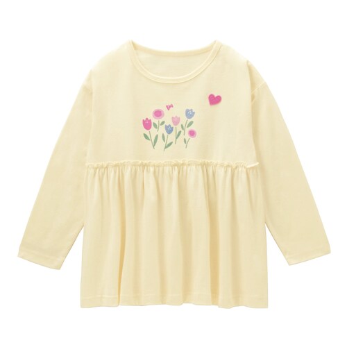 名札ココドロップショルダープリント長袖ギャザーＴシャツ 【子供服】