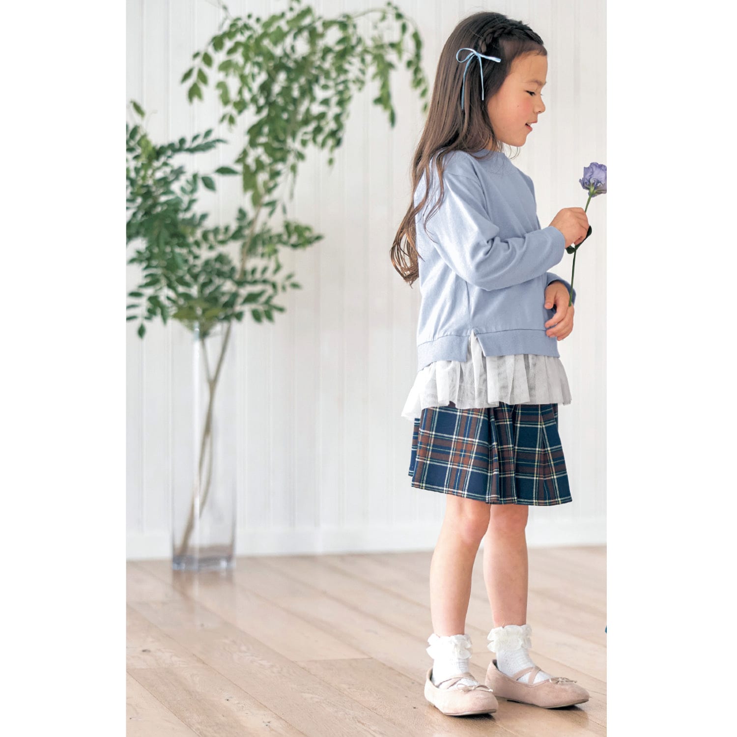 リボン付き裾チュール長袖Ｔシャツ【子供服】【女の子】の通販