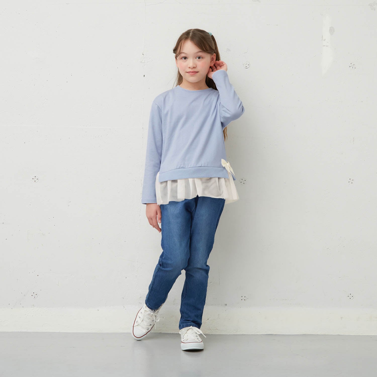 リボン付き裾チュール長袖Ｔシャツ【子供服】【女の子】の通販