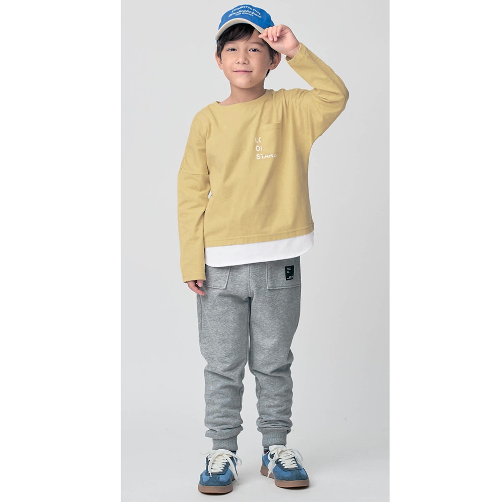 ニュアンスカラー裾リブ裏毛スウェットロングパンツ【子供ズボン