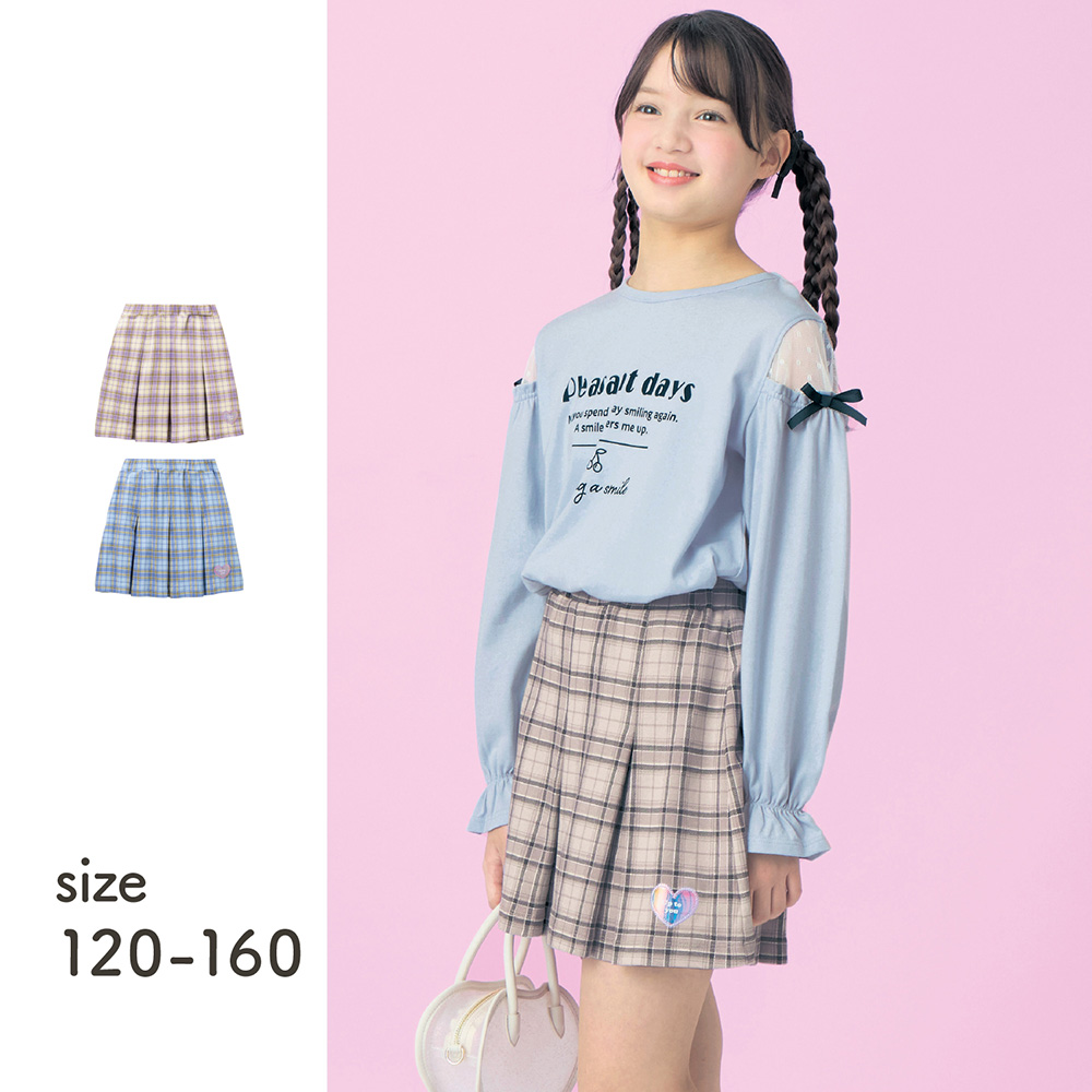 【ベルメゾン】【7月2日までお得】 ハートワッペン付きチェックタックスカート 【子供服】