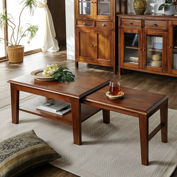 【ベルメゾン】天然木マホガニー材の伸長式リビングローテーブル