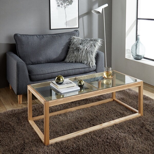 【ベルメゾン】天然木とガラス天板のリビングローテーブル