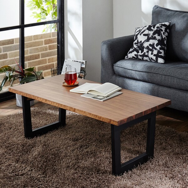 【ベルメゾン】重厚感のあるウォルナット材の折りたたみローテーブル