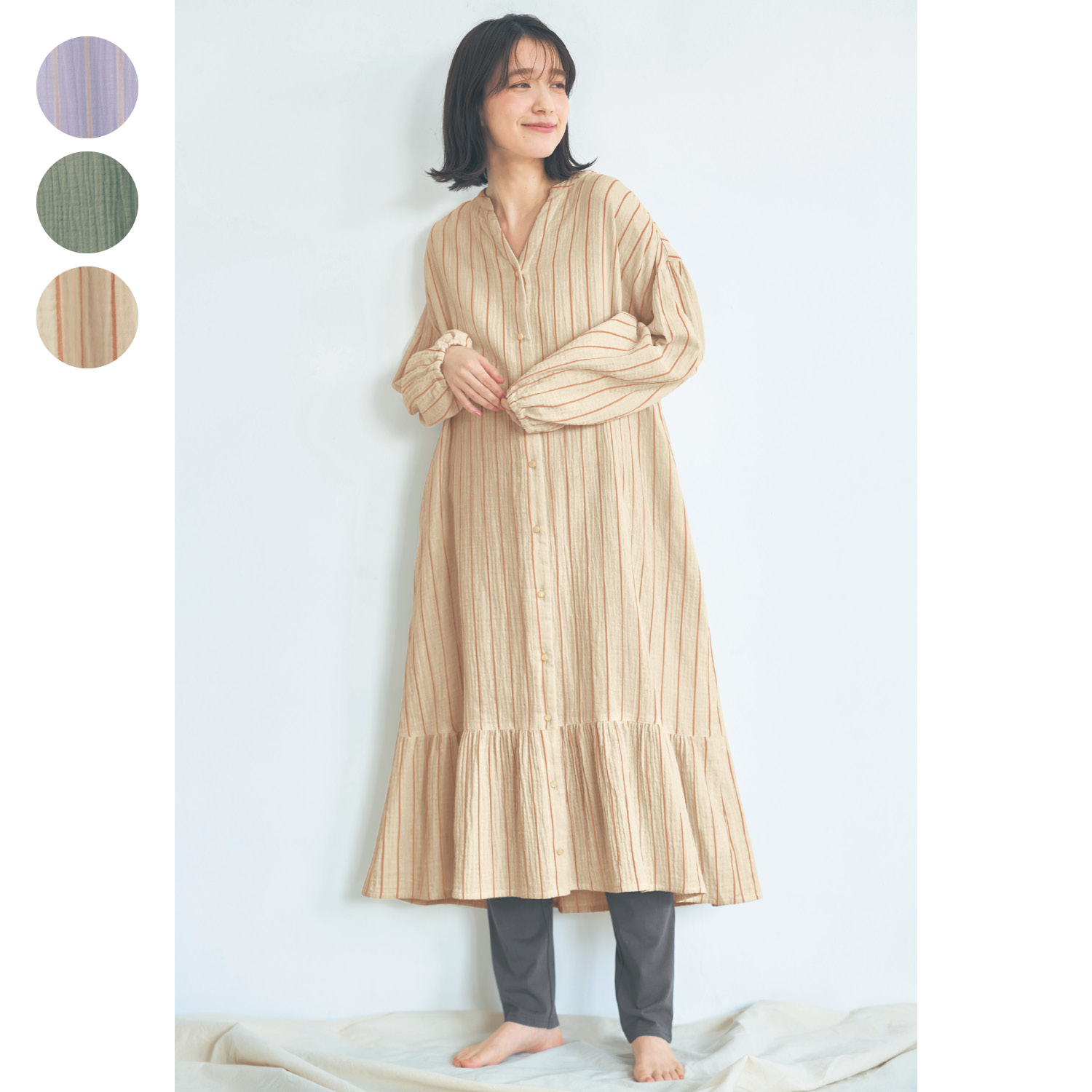 入院準備に マタニティサイズ袖バルーンダブルガーゼワンピース レギンスパジャマ 長袖 通販のベルメゾンネット 入院準備に マタニティサイズ袖バルーンダブルガーゼワンピース レギンスパジャマ 長袖 通販のベルメゾンネット