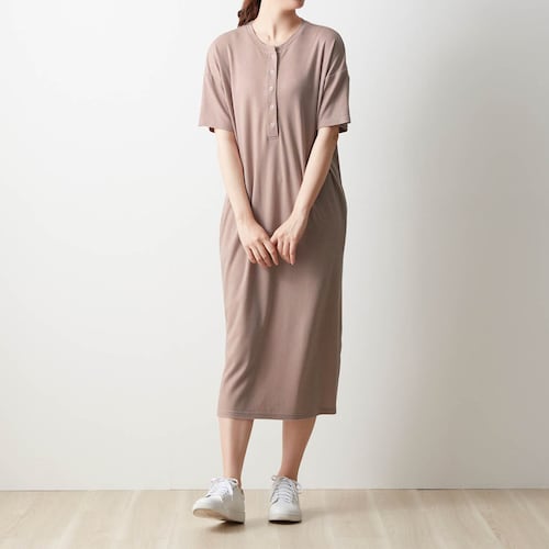 授乳に便利！産後サイズカットソー半袖ワンピース