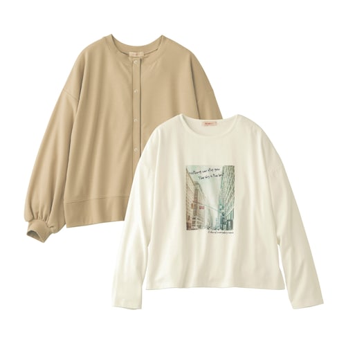 袖ボリュームカーディガン＆フォトプリントＴシャツセット 【子供服】