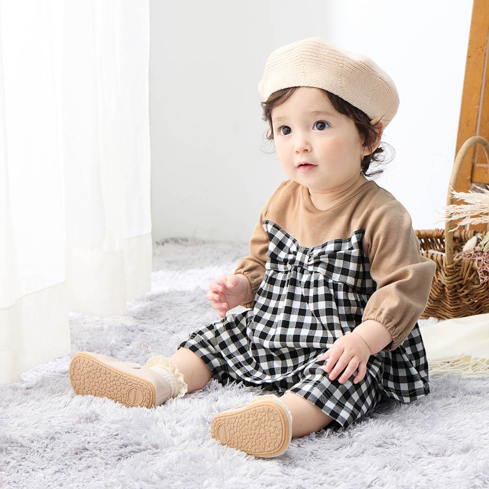 胸リボンセットアップ風前開きカエルロンパース（ベビー服