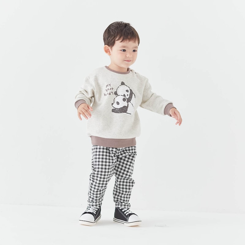 オートミール×ブラウン／モデル身長88cm・90サイズ着用