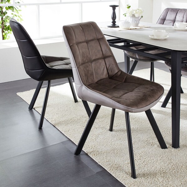 【ベルメゾン】フェイクレザー×ファブリック座面のダイニングチェア2脚セット