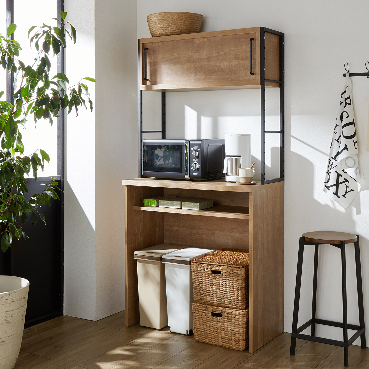 【ベルメゾン】ナチュラルモダンのダストボックス上レンジ台[日本製]