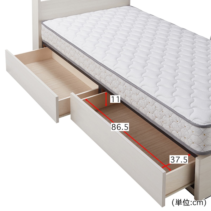 引出しはスライドレール付き。（マットレスは付属しません。)