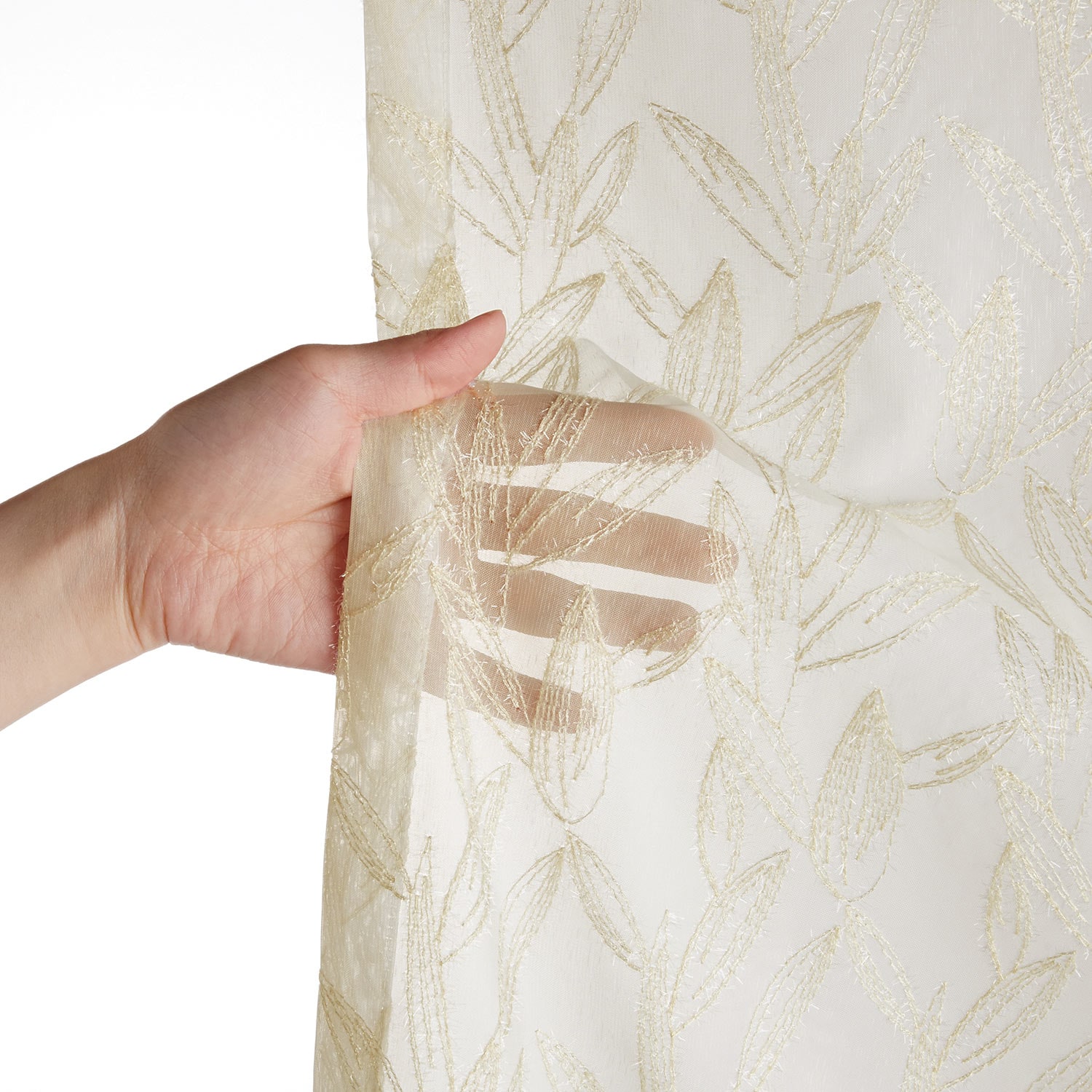 99サイズ】キラキラと輝くリーフデザインのトルコ刺繍レースカーテン