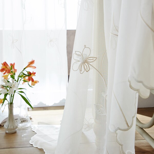 【ベルメゾン】【99サイズ】 やわらかボイル生地のチェーンステッチトルコ刺繍レースカーテン