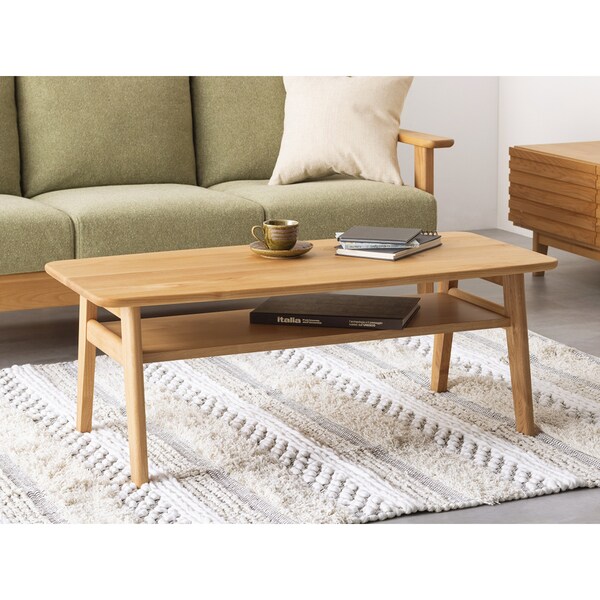 【ベルメゾン】天然木アルダー材の棚付きリビングローテーブル