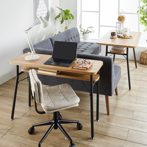 【ベルメゾン】ソファースタイルにぴったりな棚付きパソコンデスク・テーブル(mildシリーズ)