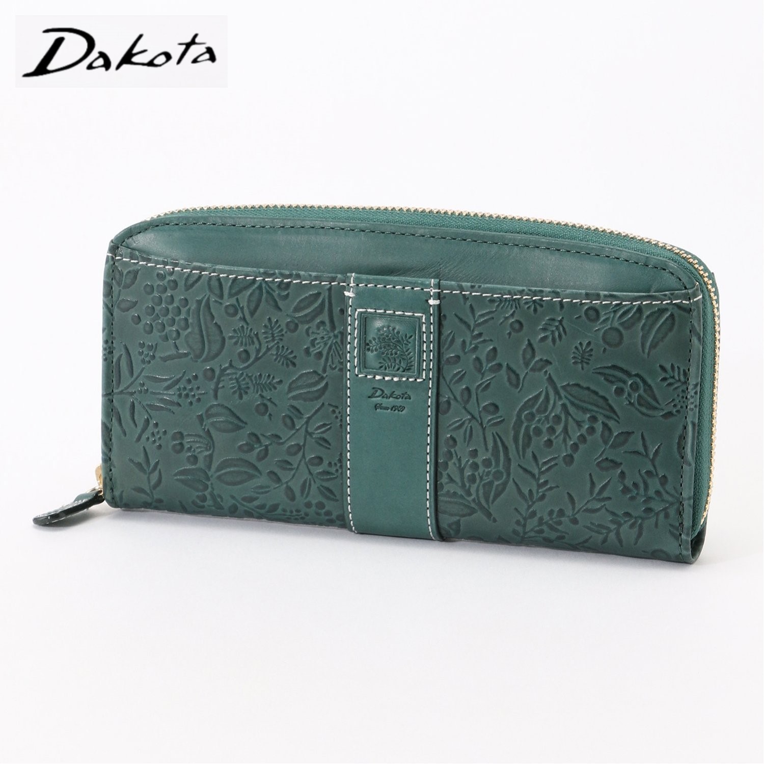 【ダコタ/Dakota】本革ボタニカル型押しラウンド長財布