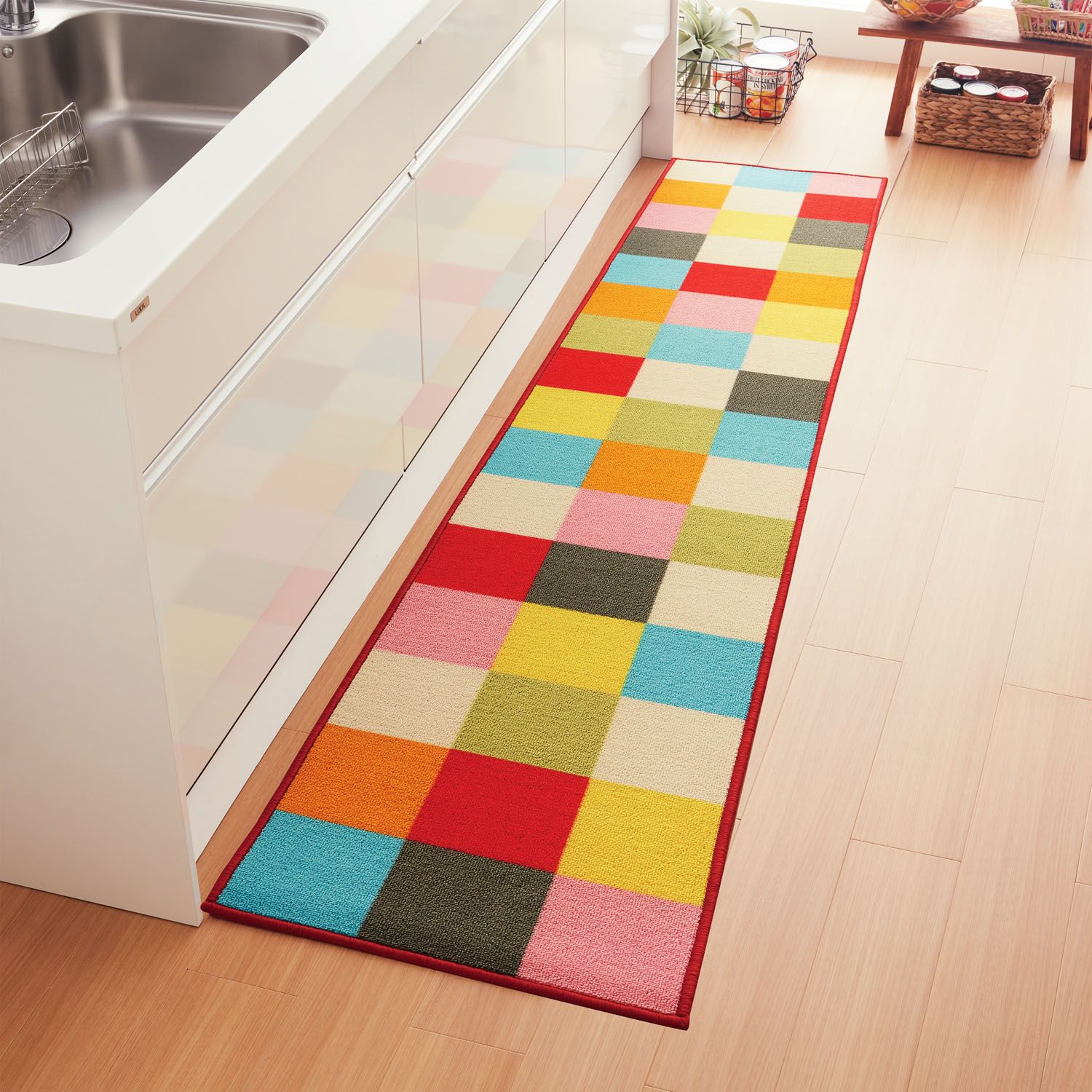 カラフルなブロックチェックがかわいいキッチンマット 通販のベルメゾンネット カラフルなブロックチェックがかわいいキッチンマット 通販のベルメゾンネット