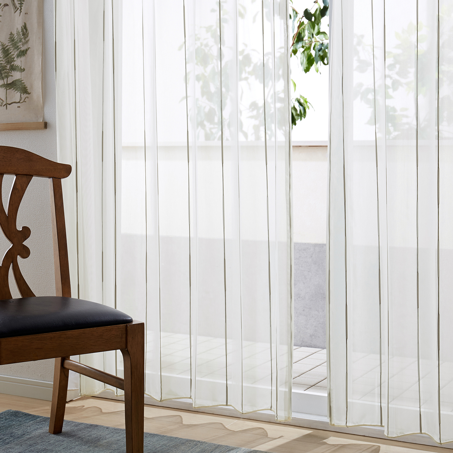 【ベルメゾン】【58サイズ】 メタリックなストライプのトルコレースカーテン