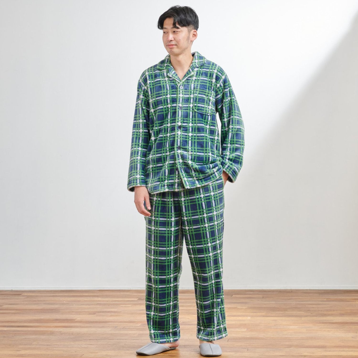 【ベルメゾン】メンズ フランネルフリースチェックプリントシャツパジャマ