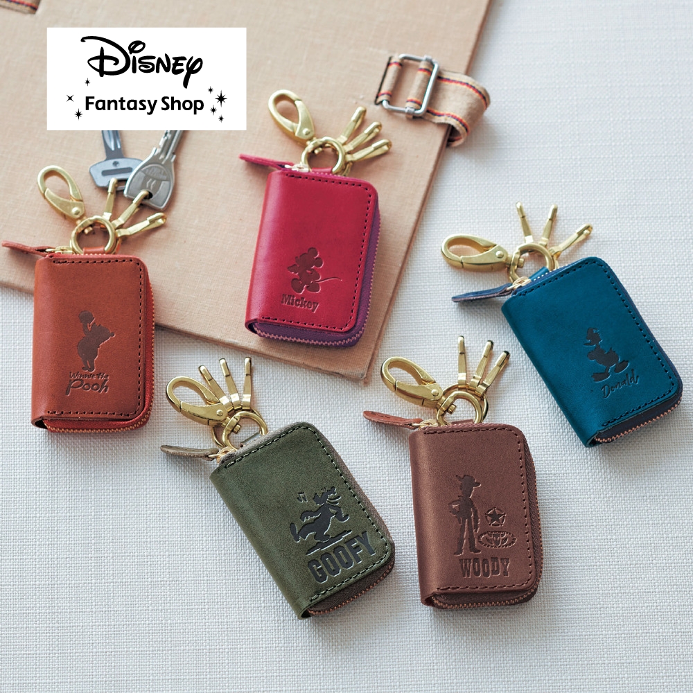 【ディズニー/Disney】栃木レザー製牛革のスマートキーケース[日本製](選べるキャラクター)