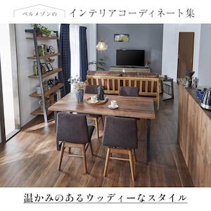 (１)ウォルナット材テーブル(２)本革ソファー(３)後ろ姿も美しく(４)飾る場所は１か所