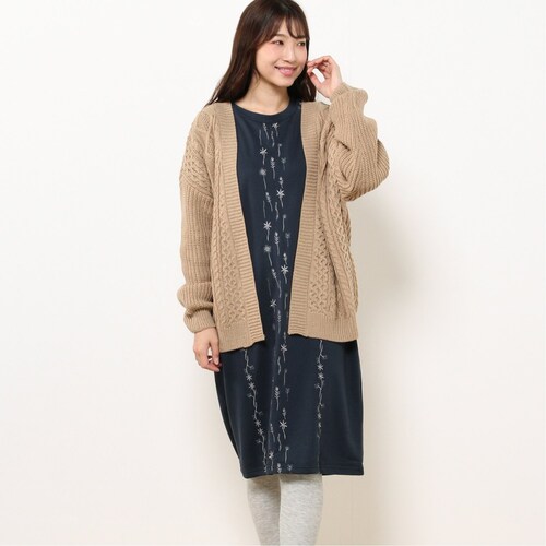 刺繍入りカットワンピースと着流しカーデのアンサンブル【Ｍ～３Ｌ】
