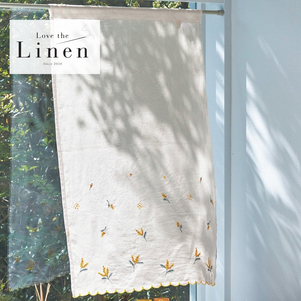 【ラブザリネン/Love the Linen】フレンチリネン刺繍の小窓カーテン「ミモザ」 【ラブザリネン/Love the Linen】フレンチリネン刺繍の小窓カーテン「ミモザ」