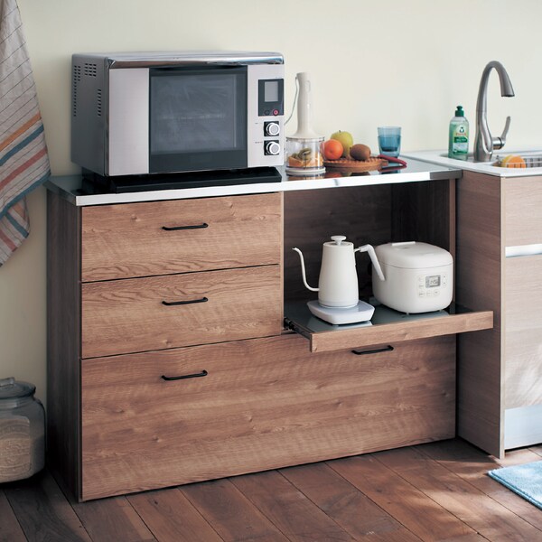 【ベルメゾン】ヴィンテージ調ステンレス天板のキッチンカウンター