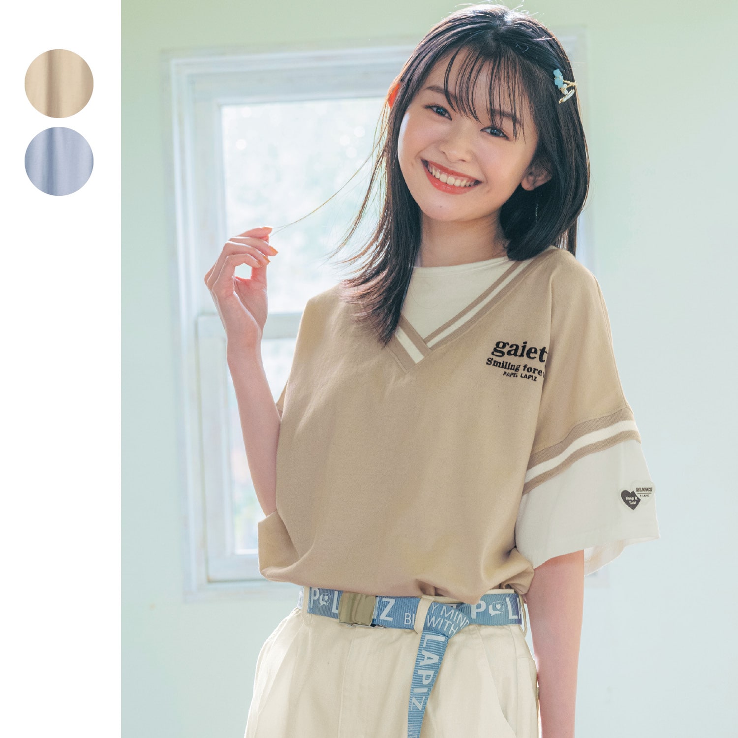 バックレースアップレイヤード風半袖Ｔシャツ（子供服 Tシャツ