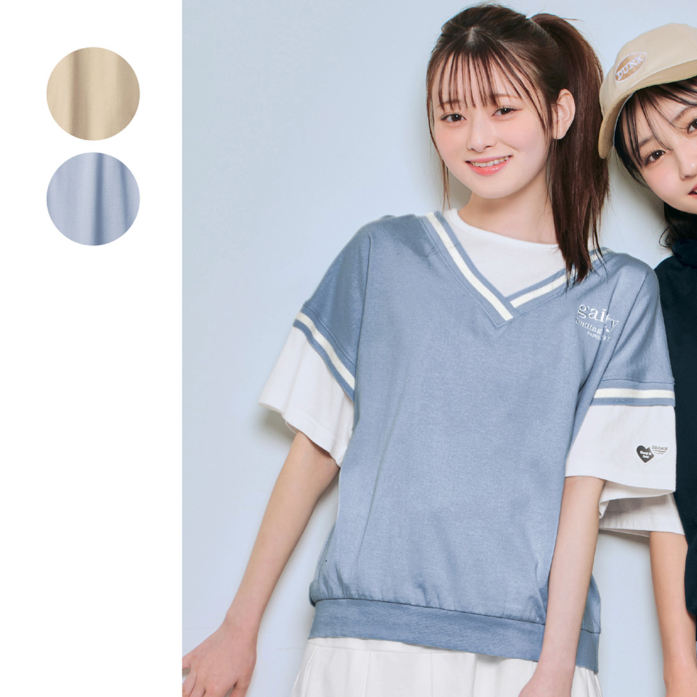 【パペル ラピス/Papel lapiz】バックレースアップレイヤード風綿素材半袖Tシャツ 【子供服】