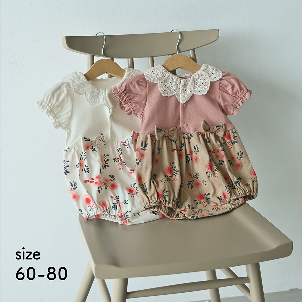 【ベルメゾン】気分華やぐ襟付き半袖ロンパース 【ベビー服】