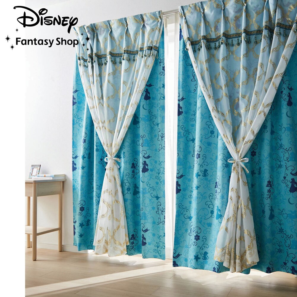 【ディズニー/Disney】箔プリントの2重遮光カーテン「ジャスミン」